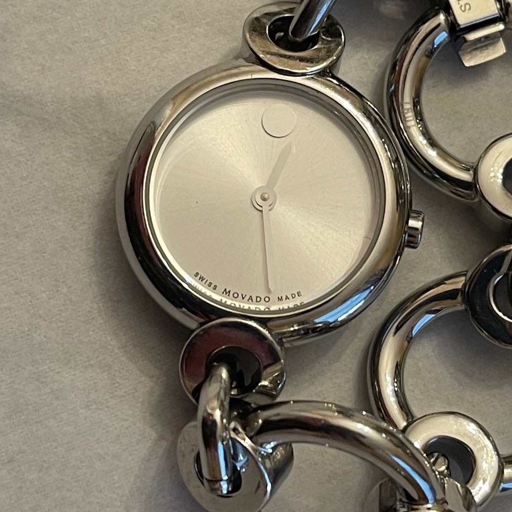 Movado Stainless Steel Women’s Wristwatch Chain Style Bracelet EUC